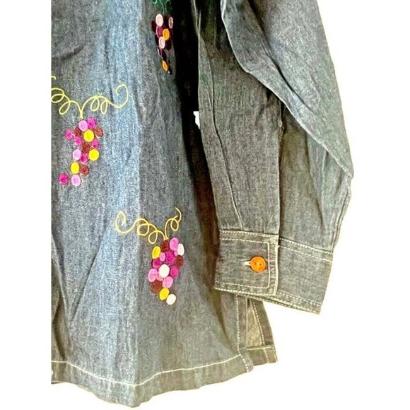 Silver Threads Wine Med Embroidered Jean ButtonUp Blouse Boho Grape Vineyard - Picture 4 of 6